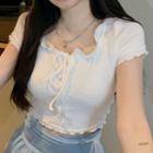 Short-sleeve Lace-up T-shirt White - One Size