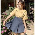Short-sleeve Scallop Collar Blouse / A-line Jumper Skirt