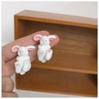 Rabbit Ear Stud 1 Pair - Silver Needle - Rabbit - White - One Size