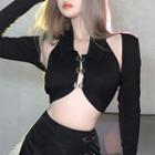 Set: Halter-neck Metal-accent Crop Top + Shrug