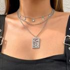 Dragon Pendant Layered Alloy Choker Necklace 2645 - Silver - One Size
