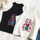 Maneki Neko Printing Sleeveless Knit Top