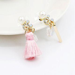 Tasseled Faux Pearl Non-matching Earrings