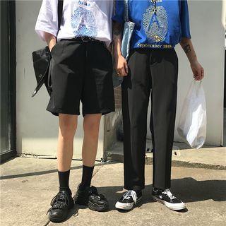 Plain Straight-leg Pants / Shorts