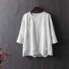 Embroidered 3/4-sleeve Chiffon Top