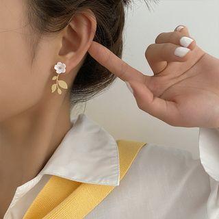 Flower Resin Dangle Earring 1 Pair - White & Gold - One Size
