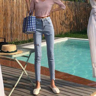 High-waist Distressed Pants