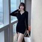 Long-sleeve Ruched-side Dress