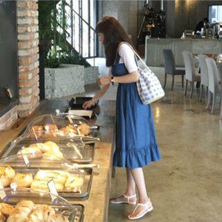 Denim Smocked Long Jumper Dress