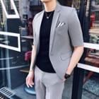Set: Short-sleeve Single-button Blazer + Cropped Dress Pants