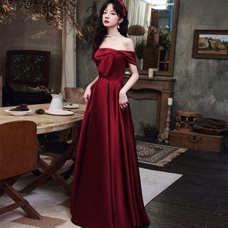 Off-shoulder Side-slit A-line Evening Gown