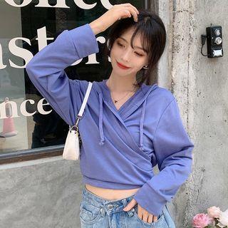 Long-sleeve Tie-waist Cropped Hoodie