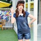 Set: Short-sleeve Denim T-shirt + Denim Shorts