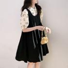 Floral Oversize Blouse / Plain A-line Mini Dress