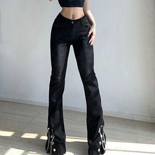 High Waist Chain Detail Boot Cut Jeans