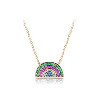 925 Sterling Silver Plated Gold Rainbow Necklace With Austrian Element Crystal Golden - One Size