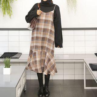 Spaghetti-strap Check Midi Dress