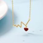 Alloy Rhinestone Heartbeat Pendant Necklace Heart - One Size