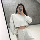 Plain Long-sleeve Loose-fit Cropped Pullover