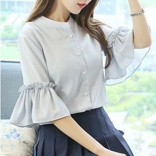 Stand Collar Bell-sleeve Chiffon Blouse