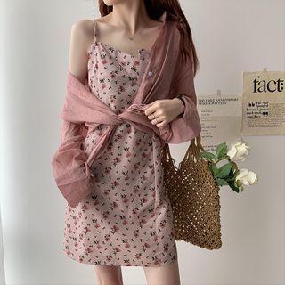 Floral Strappy A-line Dress / Plain Shirt