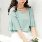 Cut Out Front Elbow Sleeve Blouse