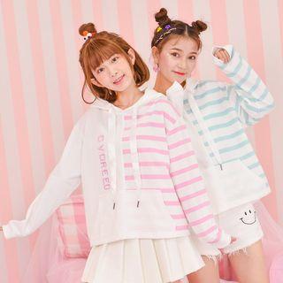 Embroidered Stripe Panel Long-sleeve Hoodie