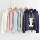 Long-sleeve Hooded Cat-printed Top