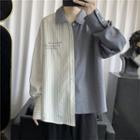 Lettering Embroidered Two-tone Striped Shirt
