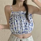 Ruffle Trim Printed Camisole Top Blue & White - One Size