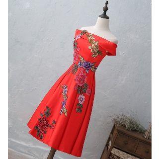 Off-shoulder Embroidery Cocktail Dress