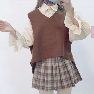 Set: Puff-sleeve Shirt + Vest