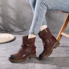 Genuine Leather Buckle Block-heel Ankle Boots