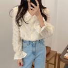 Long-sleeve Lace Collar Textured Blouse
