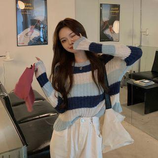 Striped Knit Crop Top Blue & White - One Size