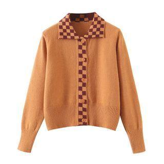 Checkerboard Collar Cardigan