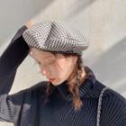 Houndstooth Faux Leather Beret Hat
