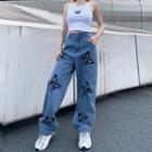 Butterfly Print Straight-fit Jeans