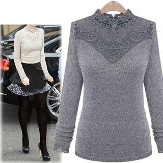 Long-sleeve Lace Yoke Knit Top