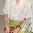 Short-sleeve Striped Double-breasted Shirt Ivory - One Size