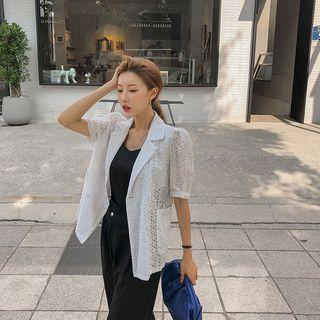 Puff-shoulder Eyelet Lace Blazer Ivory - One Size