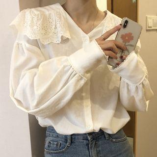 Lace Collar Lantern-sleeve Blouse