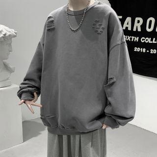 Round Neck Distressed Sweatshirt