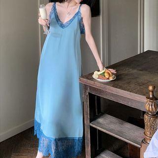 Spaghetti Strap Lace Trim Midi Shift Dress