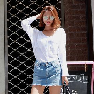 Long-sleeve Dual-pocket Blouse