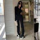 High Waist Cutout Slit-hem Bootcut Pants
