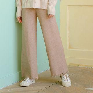 Knit Wide Leg Pants Khaki - One Size