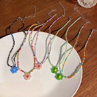 Flower Faux Crystal Pendant Necklace