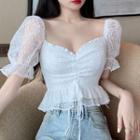 Puff-sleeve Lace Peplum Crop Top White - One Size