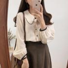 Contrast Trim Corduroy Blouse